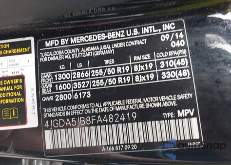2015 Mercedes-Benz Ml 350 350 from USA, damaged, VIN 4JGDA5JB8FA482419
